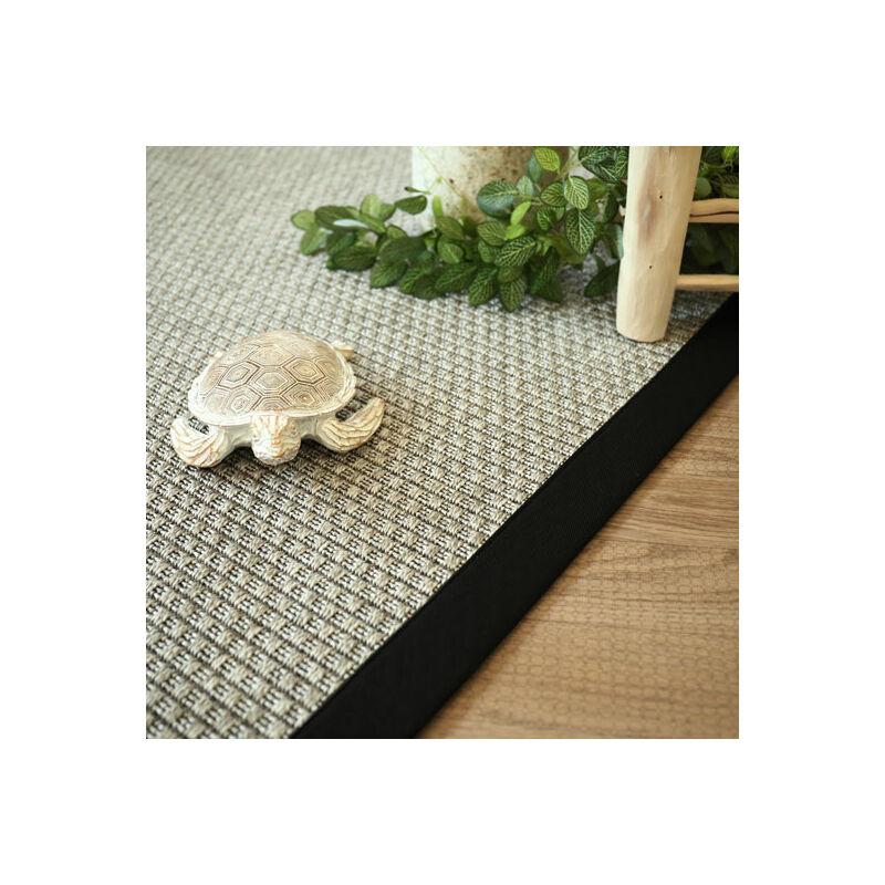 Décoweb - Tapis Natté - Sumatra Silver - Ganse coton noir - 140 x 200 cm