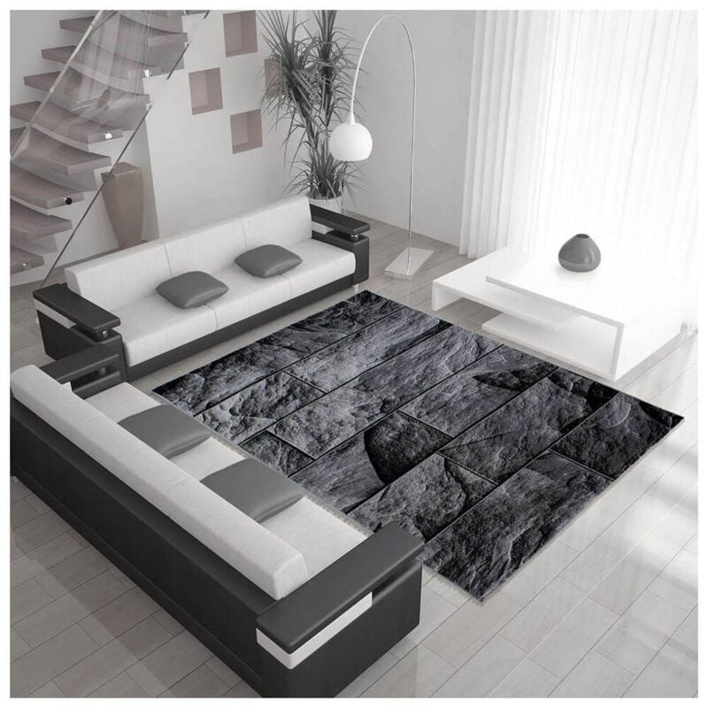 Tapis noir design pour salon rectangle Barkham Noir 160x230