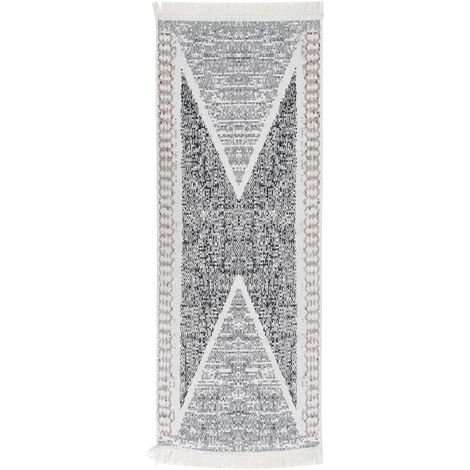 Tapis Noir et gris | Tapis de salon Tapis d'entrée 100x300 cm Coton 34707 - Gris
