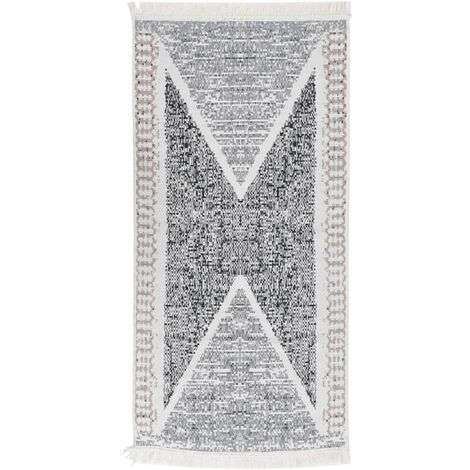 Tapis Noir et gris | Tapis de salon Tapis d'entrée 80x150 cm Coton 92402 - Gris