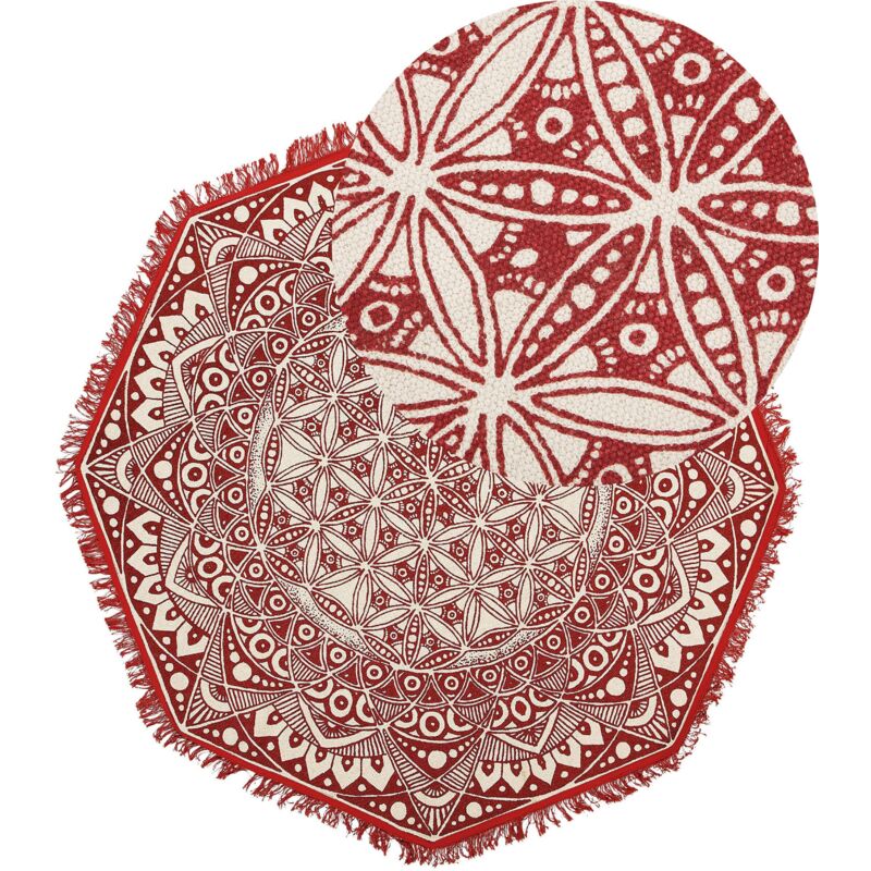 Beliani - Tapis Oriental en Coton Tissé Artisanal 120 cm Rouge et Blanc Crème Mezitili
