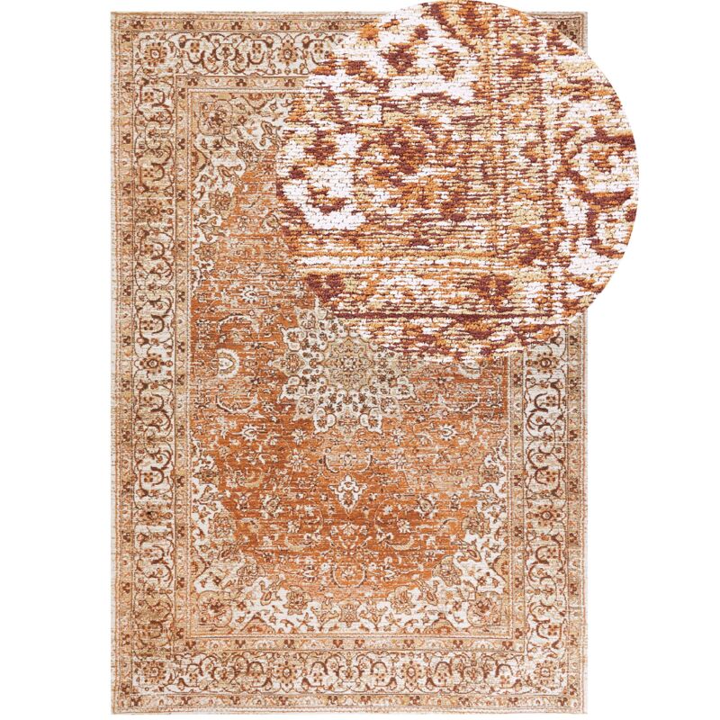 Tapis Orange en Coton 160 x 230 cm à Motif Oriental Effet Vieilli Vintage Hayat