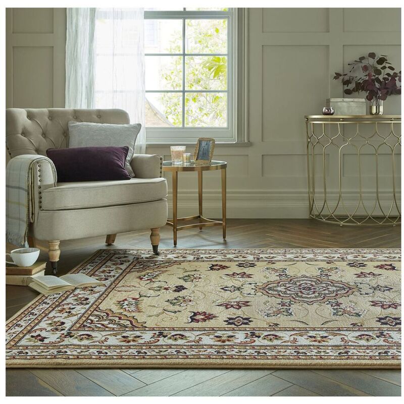 Flair Rugs - Tapis orient rectangle intérieur courtes mèches Sherborne Beige 120x170
