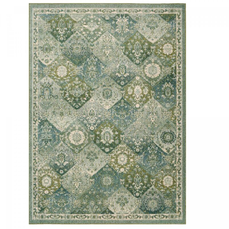 Jadorel - Tapis orient 120x170 vert et blanc rectangle motif traditionnel olna