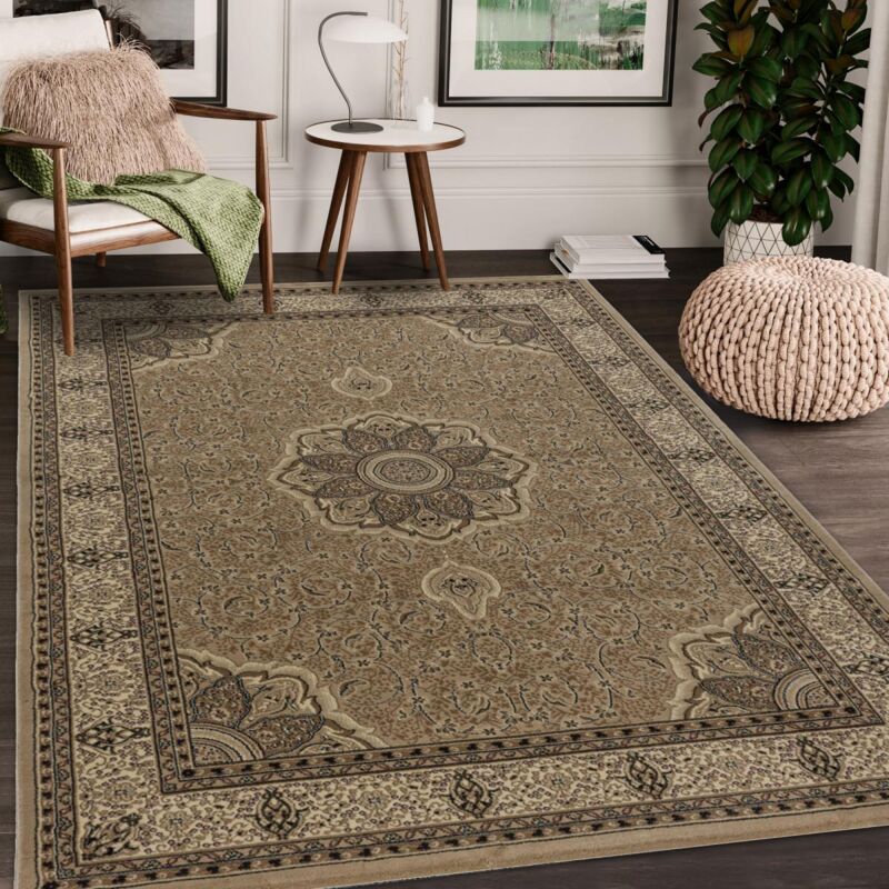 Tapis orient 160x230 beige et noir rectangle motif traditionnel tibrica