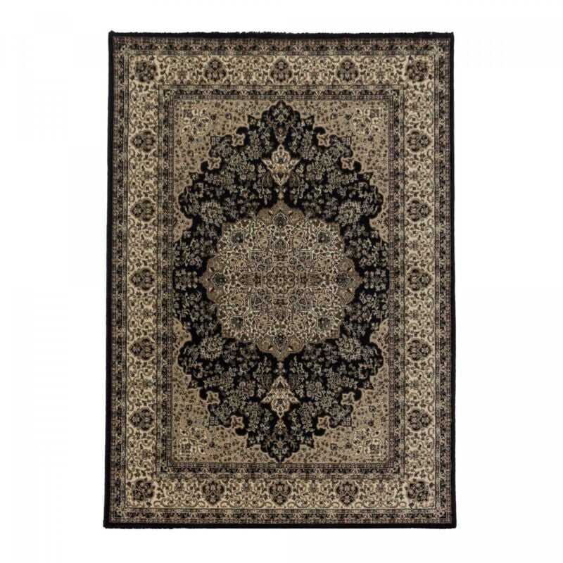 Tapis orient 120x170 noir et beige rectangle motif classique tibricam