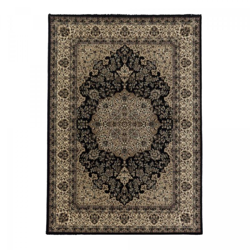 Jadorel - Tapis orient 200x290 noir et beige rectangle motif classique tibricam