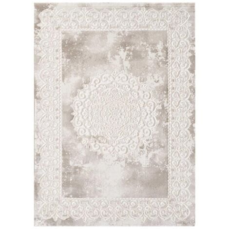Tapis oriental 120x160 beige rectangle motif ancestral LYN7 BALROD