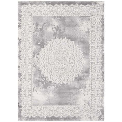 UNAMOURDETAPIS 120x160 gris clair rectangle motif ancestral BALROD