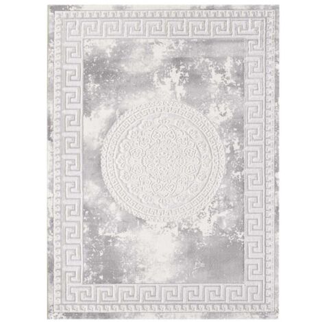 Tapis oriental 120x160 gris clair rectangle motif ancestral LYN7 ALAN