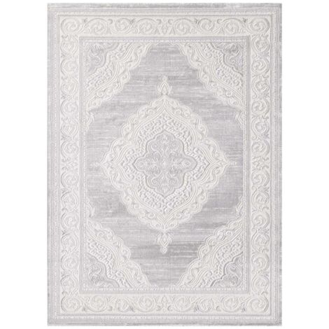 Tapis oriental 80x150 gris clair rectangle motif ancestral LYN7 FALAN