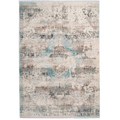 Tapis Oriental à Poils Courts "Anouk" Taupe & Turquoise 80 x 150 cm