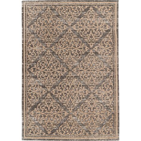 Tapis oriental beige doux à poil court pour salon - Beige sable et gris anthracite
