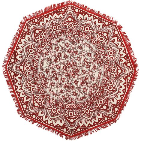 Tapis Oriental en Coton Tissé Artisanal 120 cm Rouge et Blanc Crème Mezitili - Rouge
