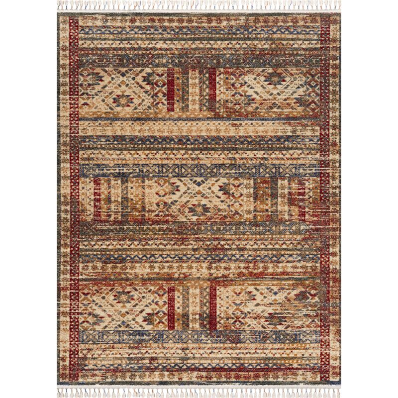 Tapis salon chambre ethnique multicolore à franges otika 28 poils courts facile d'entretien Toutapis 200x290