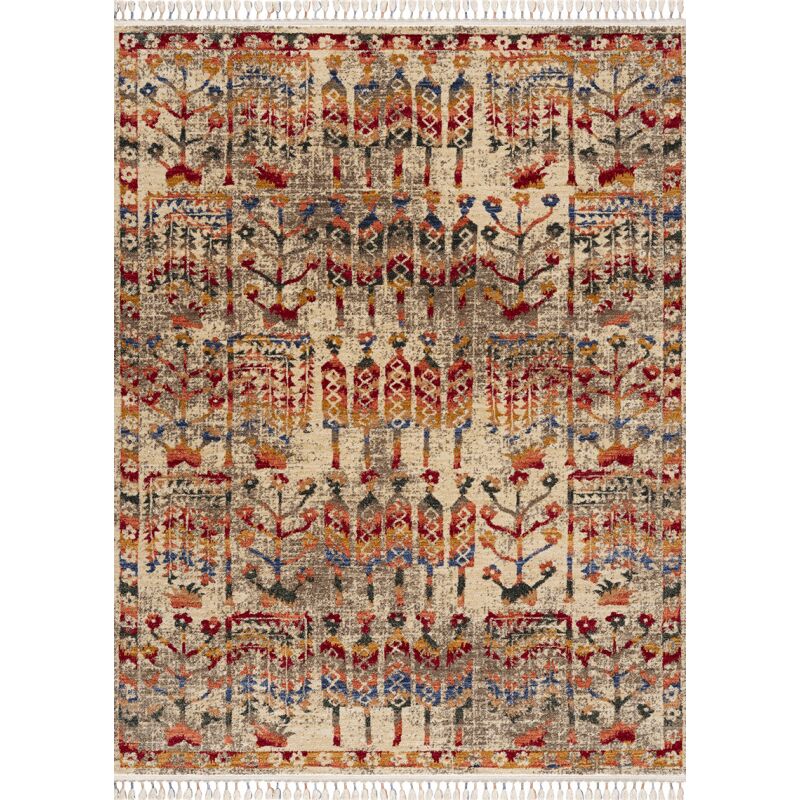 Tapis salon chambre ethnique multicolore à franges otika 66 poils courts facile d'entretien Toutapis 200x290