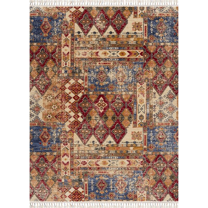 Tapis salon chambre ethnique multicolore à franges otika 91 poils courts facile d'entretien Toutapis 200x290