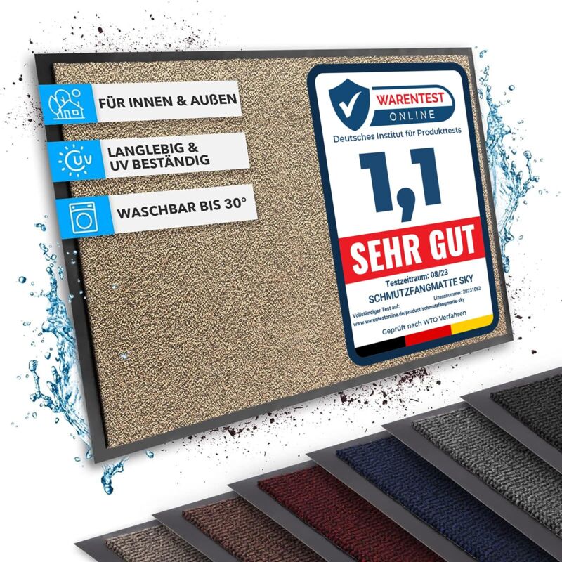 Rhine Tapis d'entrée Lavable, certifié Oeko-Tex Ocre Noir Moucheté, 90 cm x 150 cm