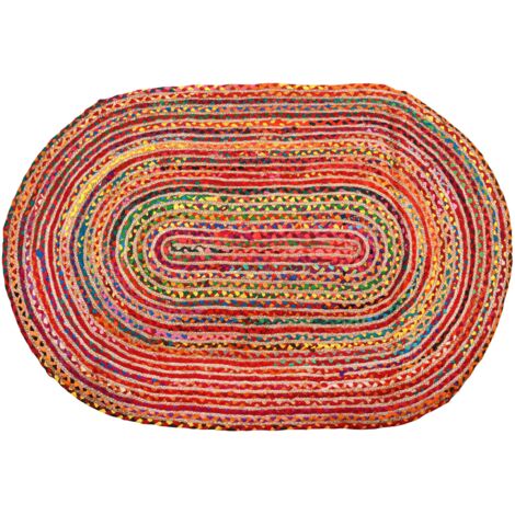 Tapis ovale coloré en jute et coton India 180 x 120 cm