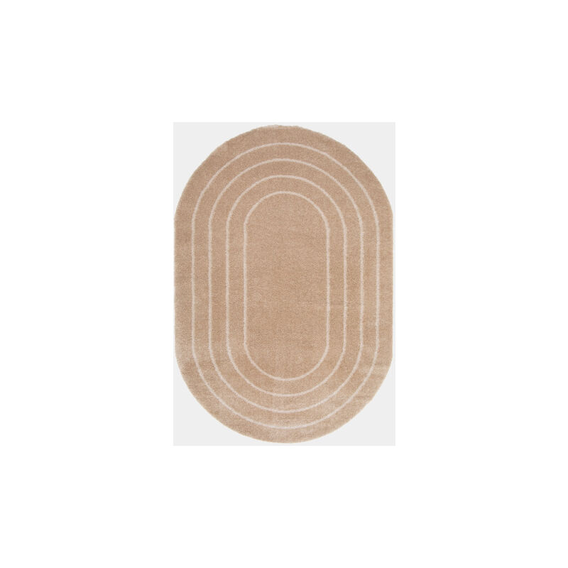 Tapis ovale en matière douce recyclée - Masha - Beige et crème - 160 x 230 cm