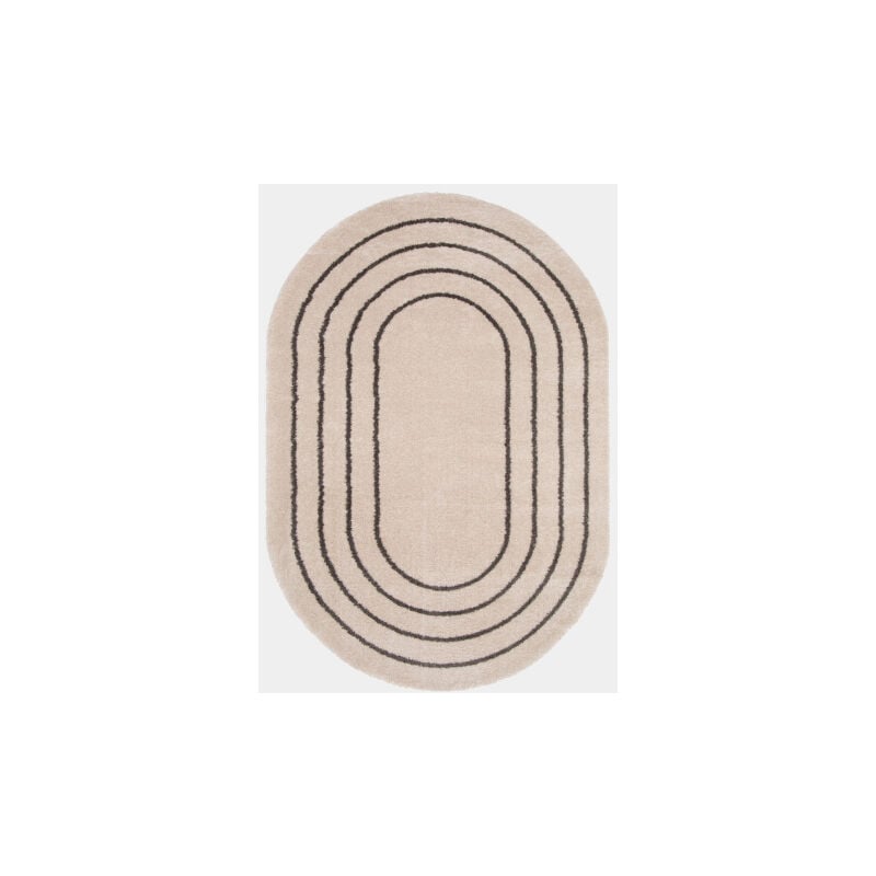Décoweb - Tapis ovale en matière douce recyclée - Masha - Crème et taupe - 160 x 230 cm