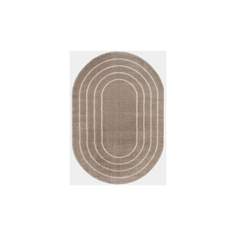 Décoweb - Tapis ovale en matière douce recyclée - Masha - Taupe et beige - 160 x 230 cm