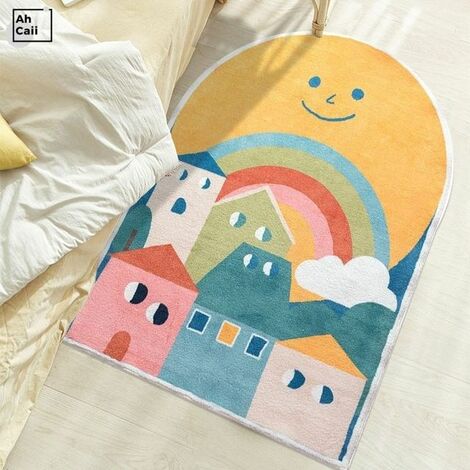 Tapis ovale et pelucheux avec dessin animé pour enfants, accessoire de salon, de chevet, de chambre à coucher, de jeu,01,60x160cm