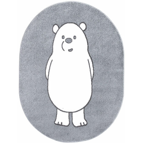 Tapis Ovale pour chambre d'enfant Gris Motif Ours Blanc (100x130cm)