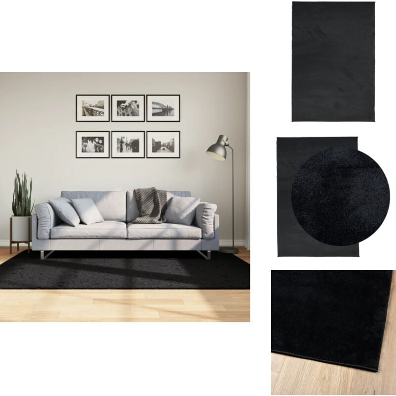 Tapis oviedo à poils courts noir 140x200 cm - Tapissalon - Tapis Chambre - Tapis Design - Tapis Noir - Tapis Polyesteer