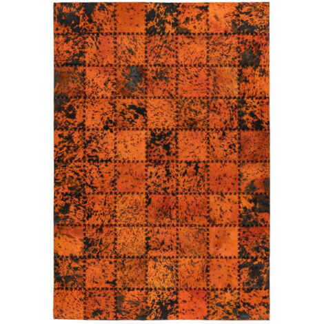 Tapis Patchwork en Cuir Fait Main "Voila" Orange 120 x 170 cm