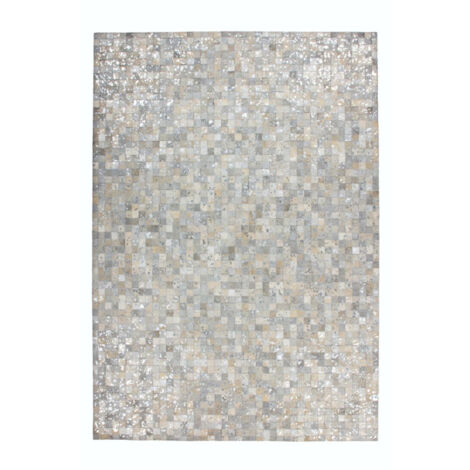Tapis Patchwork en Cuir "Rocket" Gris & Argent 80 x 150 cm