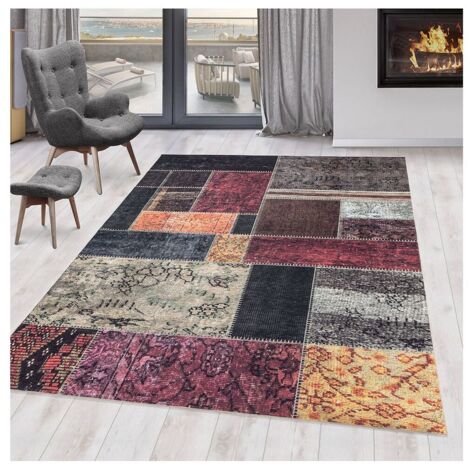 Tapis patchwork lavable en machine ethnique Kira Multicolore 140x200