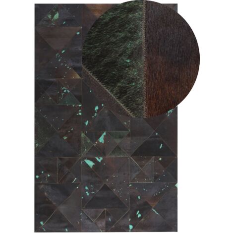 Tapis Patchwork Marron et Turquoise en Cuir 140 x 200 cm pour Intérieur Glamour Beliani - Bleu