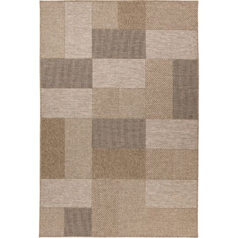 Tapis patchwork naturel gris robuste intérieur extérieur - 230 x 160 cm