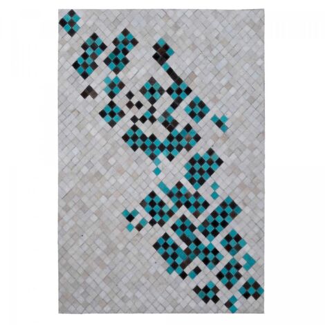 Tapis peau de vache 200x290 turquoise kilim fait main DIMEDE