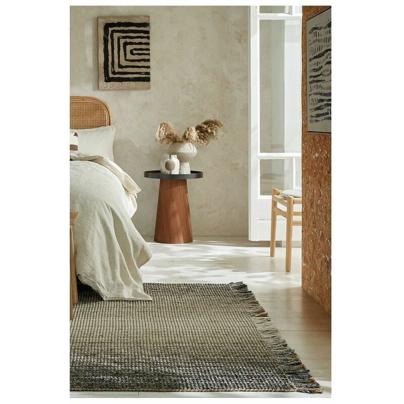 Flair Rugs - Tapis plat avec franges moderne rectangle Jute Ombre Gris 120x170