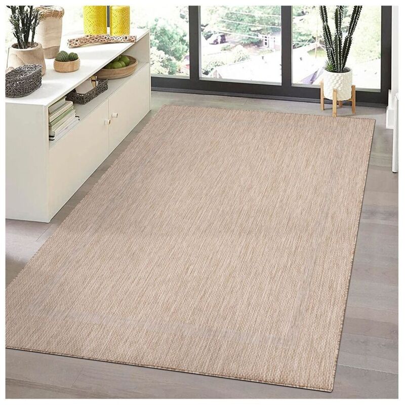 Allotapis - Tapis plat intérieur et extérieur contemporain Mirena Beige 80x250
