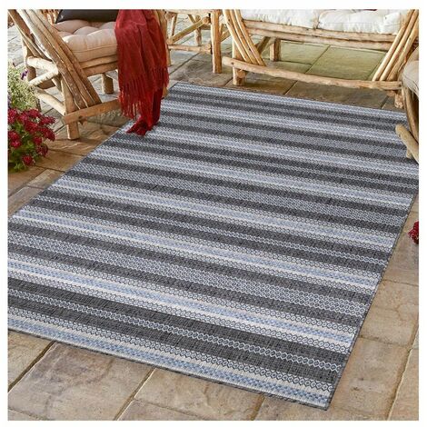 Tapis plat intérieur et extérieur rayé design Oyo Noir 120x170