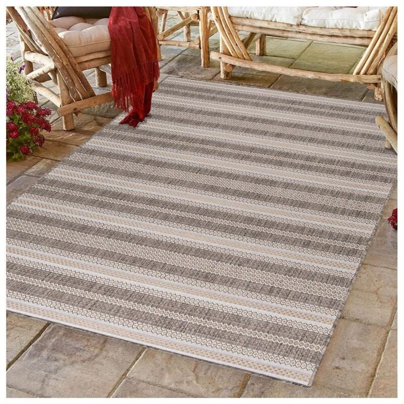 Allotapis - Tapis plat intérieur et extérieur rayé design Oyo Beige 80x150