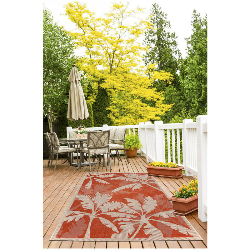 Deladeco - Tapis plat pour terrasse et intérieur floral Ferrare