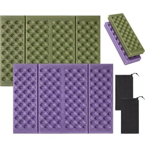 Tapis Pliable Coussin de Siège Portable en Mousse Ultralégère XPE Tapis de Sol pour Camping Pique-Nique Randonnée Pêche Plage 2 Pièces (Vert et Violet)