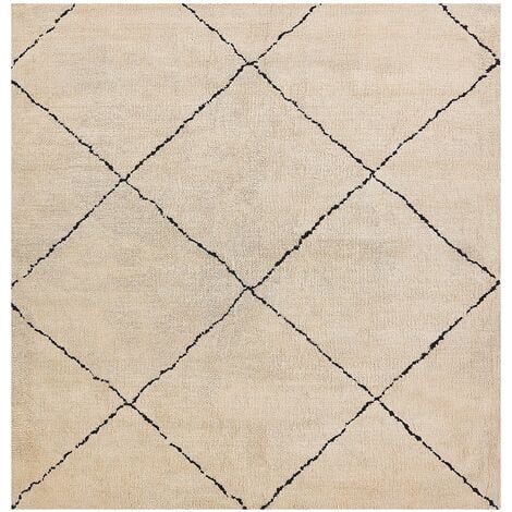 Tapis Poil Long Beige et Noir en Polyester pour Chambre ou Salon Moderne 200 x 200 cm Beliani