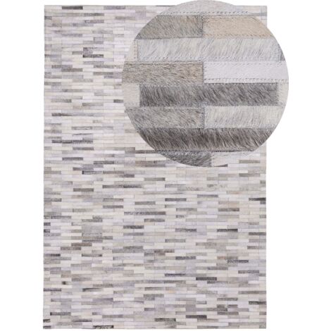 Tapis Poil Ras Gris en Cuir 140 x 200 cm Intérieur Moderne Motif Parquet Beliani