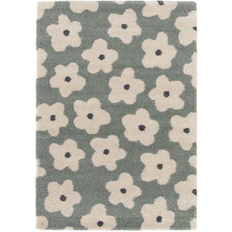 Tapis poils courts suzy motif fleur 120x170 Bleu - Bobochic