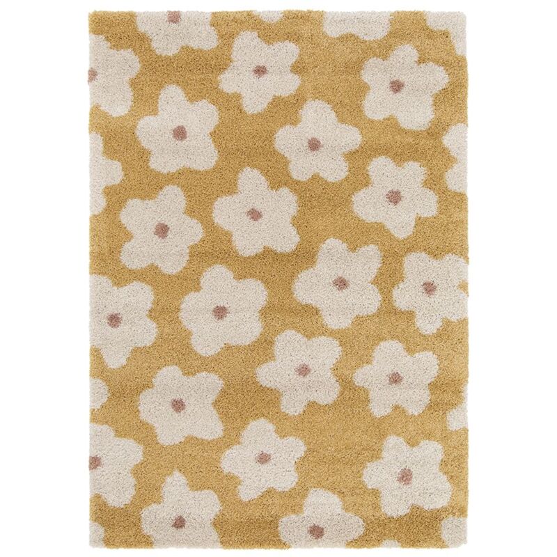 Tapis poils courts suzy motif fleur 120x170 Jaune - Bobochic