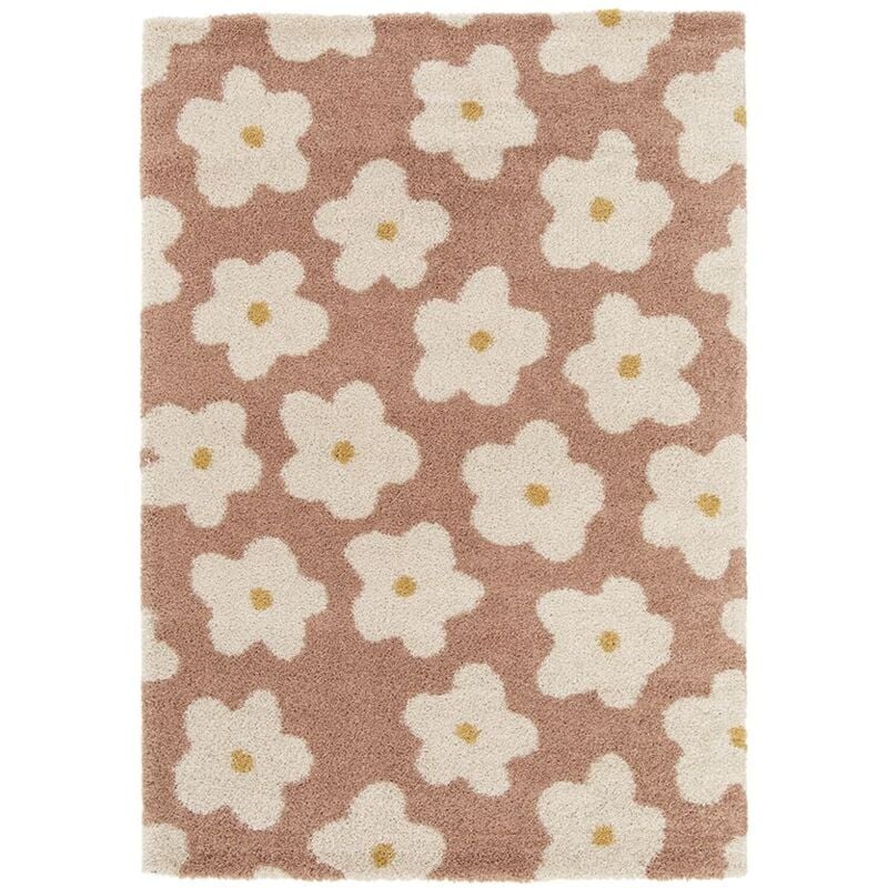 BOBOCHIC - Tapis poils courts SUZY motif fleur 120x170 Rose