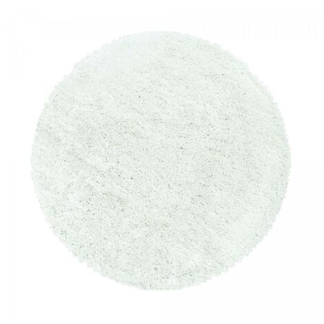 Tapis poils longs shaggy Ø120cm blanc tissé rond motif uni UNI B