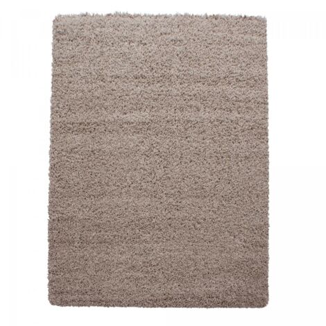 Tapis poils longs shaggy 300x400 beige tissé rectangle motif uni UNI L