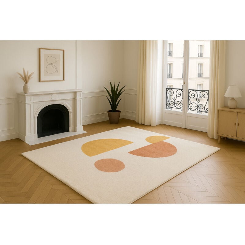 Tapis poils mi-longs adeline motif abstrait 120x170 Jaune - Bobochic