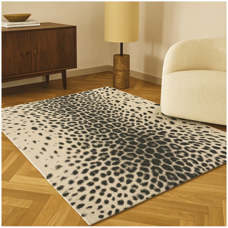 BOBOCHIC - Tapis poils ras MERYL motif léopard 120x170 Imprimé léopard noir